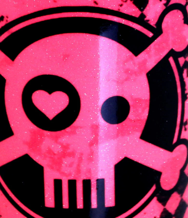 glitter-closeup-web-checkered-skull.jpg BarProducts.com Cocktail Shaker Tin - Printed Designer Series - 28oz Weighted - NEON Pink Checkered Skull