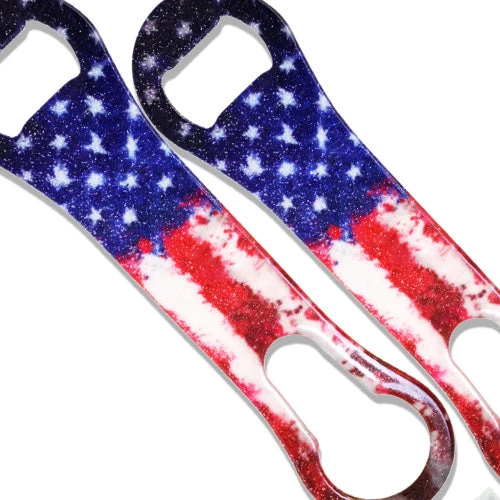 glitter-grunge-american-flag-v-rod.jpg BarProducts.com Bartending Bottle Openers Splattered Grunge U.S Flag Glitter V-Rod® Bottle Opener