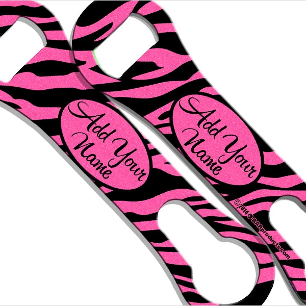 glitter-pink-zebra-add-your-name-bottle-opener.jpg BarProducts.com "ADD YOUR NAME" V-Rod® Bottle Opener – Glitter Animal Print