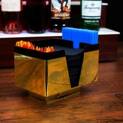 BarProducts.com NAPKIN BAR CADDY - 3 COMPARTMENT - BLACK/GOLD