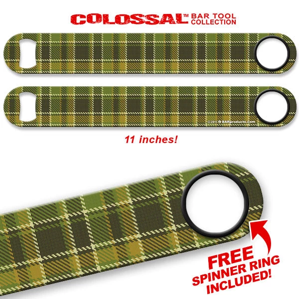 green-plaid-11inchopener_web.jpg BarProducts.com Bartending Bottle Openers Kolorcoat™ 11" Long COLOSSAL™ Speed Bottle Opener – Green Plaid