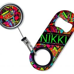 BarProducts.com CUSTOMIZABLE Mini Bottle Opener With Retractable Reel - Grungy Love Bartending Bottle Openers
