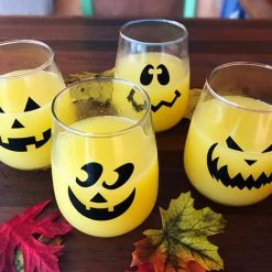 BarProducts.com Halloween Jack O'Lantern Stemless Wine Glasses