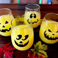 BarProducts.com Halloween Jack O'Lantern Stemless Wine Glasses