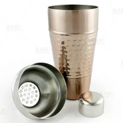 BarProducts.com 3 Piece Cocktail Shaker - Hammered Copper / Stainless Steel - 28 Ounce Master Mixology
