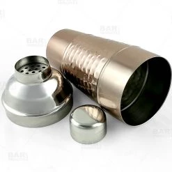 BarProducts.com 3 Piece Cocktail Shaker - Hammered Copper / Stainless Steel - 28 Ounce Master Mixology