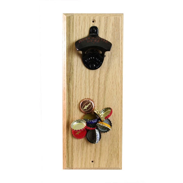 hard-wood-opener-magnet-2.jpg BarProducts Handcrafted Woodshop Made In The USA Wood Wall Plaque Bottle Opener With Magnetic Cap Catcher