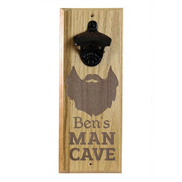 hard-wood-opener-magnet-man-cave-beard.jpg BarProducts Handcrafted Engraved Man Cave Wooden Wall Bottle Opener W/ Magnetic Cap Catcher