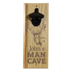 BarProducts Handcrafted Engraved Man Cave Wooden Wall Bottle Opener W/ Magnetic Cap Catcher