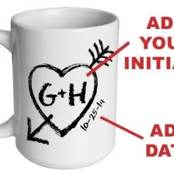 BarProducts.com CUSTOMIZABLE 15 Ounce Coffee Mug - INITIALS - Heart & Arrow