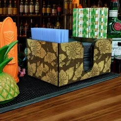 BarProducts.com Wooden Bar Caddy - Rustic Hibiscus - Earth Tones