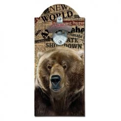 BarProducts Handcrafted Woodshop Made In The USA Hipster Brown Bear Wooden Bottle Opener With Magnetic Cap Catcher
