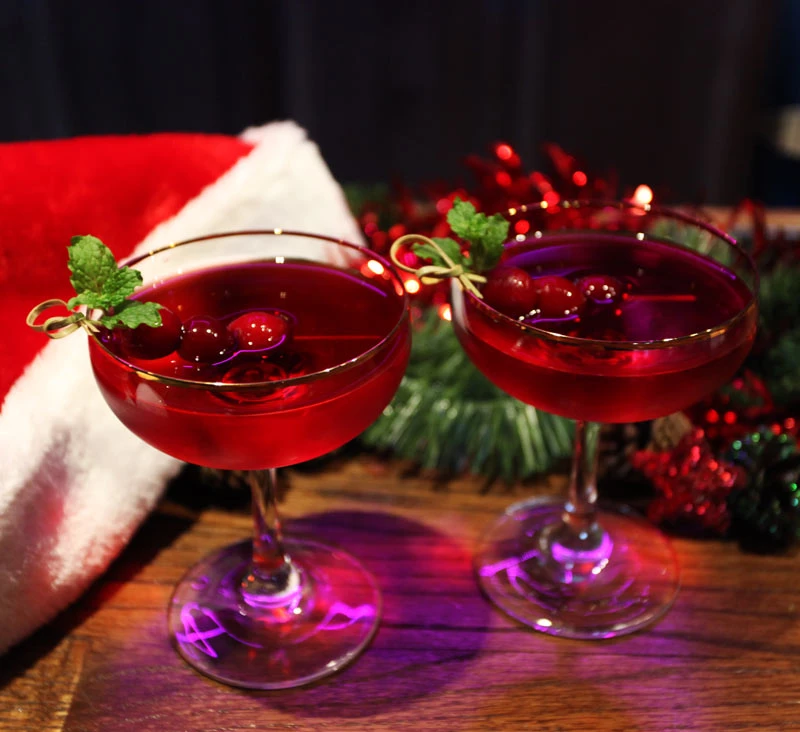 holiday-coupe-santa-bar-hat-shot-2-drinks.jpg BarProducts.com Gold Rimmed Holiday Coupe Set Of 4 Master Mixology