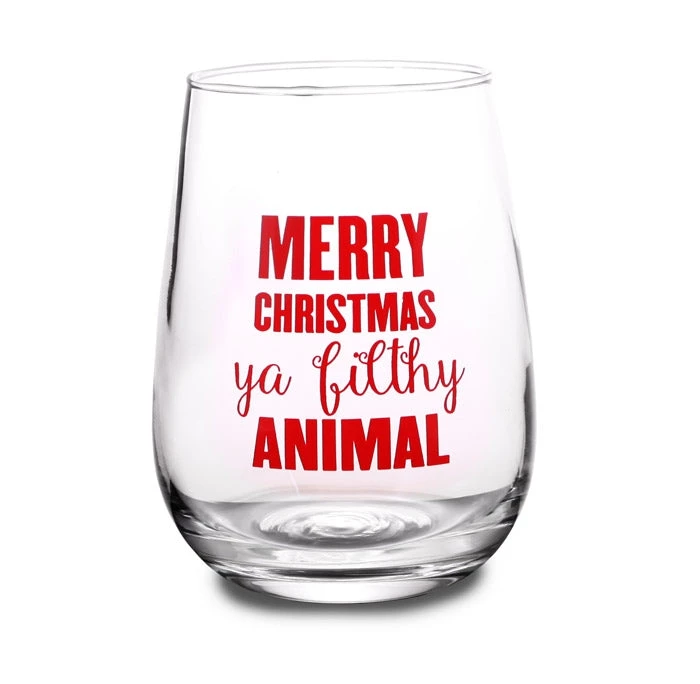 home-alone-merry-christmas-stemless-wine-glass-1.jpg BarProducts.com Merry Christmas Ya Filthy Animal Stemless Wine Glass BAR SUPPLIES