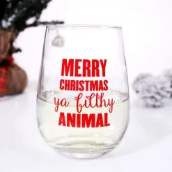 BarProducts.com Merry Christmas Ya Filthy Animal Stemless Wine Glass BAR SUPPLIES