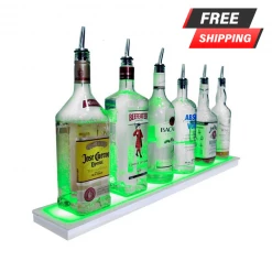 BarProducts.com BAR DECOR BarConic® LED Liquor Bottle Display Shelf - Low Profile - 1 Step - Polished Mirrored Metal - Several Lengths