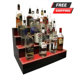 BarProducts.com BarConic® LED Liquor Bottle Display Shelf - 4 Step - Black - Multi Colored Lights - Several Lengths
