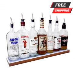 BarProducts.com BAR DECOR BarConic® LED Liquor Bottle Display Shelf - Low Profile - 1 Step - Wild Cherry - Several Lengths