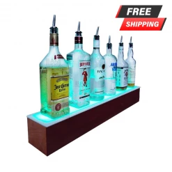 BarProducts.com BarConic® LED Liquor Bottle Display Shelf - 1 Step - Mahogany - Several Lengths BAR DECOR