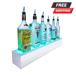 BarProducts.com BarConic® LED Liquor Bottle Display Shelf - 1 Step - Polished Mirrored Metal - Several Lengths