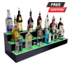 BarProducts Handcrafted Woodshop Made In The USA BarConic® LED Liquor Bottle Display Shelf - 3 Step - Black - Multi Colored Lights - Several Lengths
