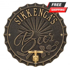 BarProducts.com BAR DECOR CUSTOMIZABLE Cast Aluminum Plaque (and Bottle Opener) - Bottle Cap Brew Design