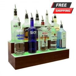 BarProducts.com BarConic® LED Liquor Bottle Display Shelf - 2 Steps - Mahogany - Several Lengths