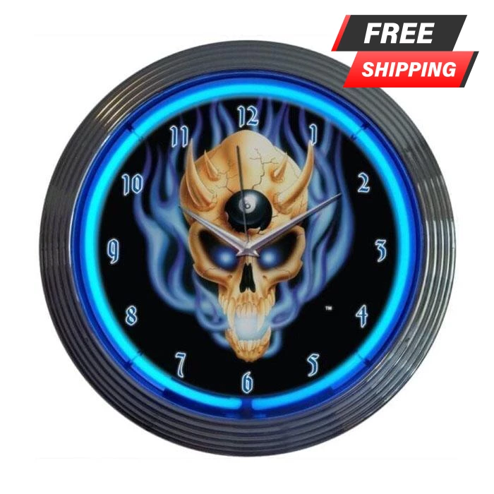 image_png_522033398.png BarProducts.com Neon Clock - Eight Ball Skull - 15" Diameter