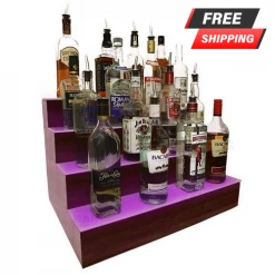 BarProducts.com BarConic® LED Liquor Bottle Display Shelf - 4 Steps - Mahogany - Several Lengths BAR DECOR