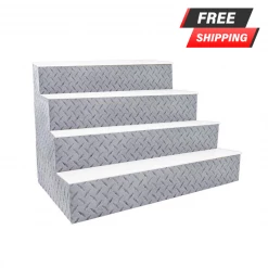 BarProducts.com BarConic® LED Liquor Bottle Display Shelf - 4 Steps - Diamond Plate Print - Several Lengths BAR DECOR