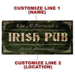 BarProducts.com CUSTOMIZABLE Large Vintage Wooden Bar Sign - IRISH PUB - 11 3/4" X 23 3/4" BAR DECOR