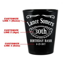 BarProducts.com CUSTOMIZABLE - 1.75oz Black Shot Glass - Birthday Bash BAR SUPPLIES
