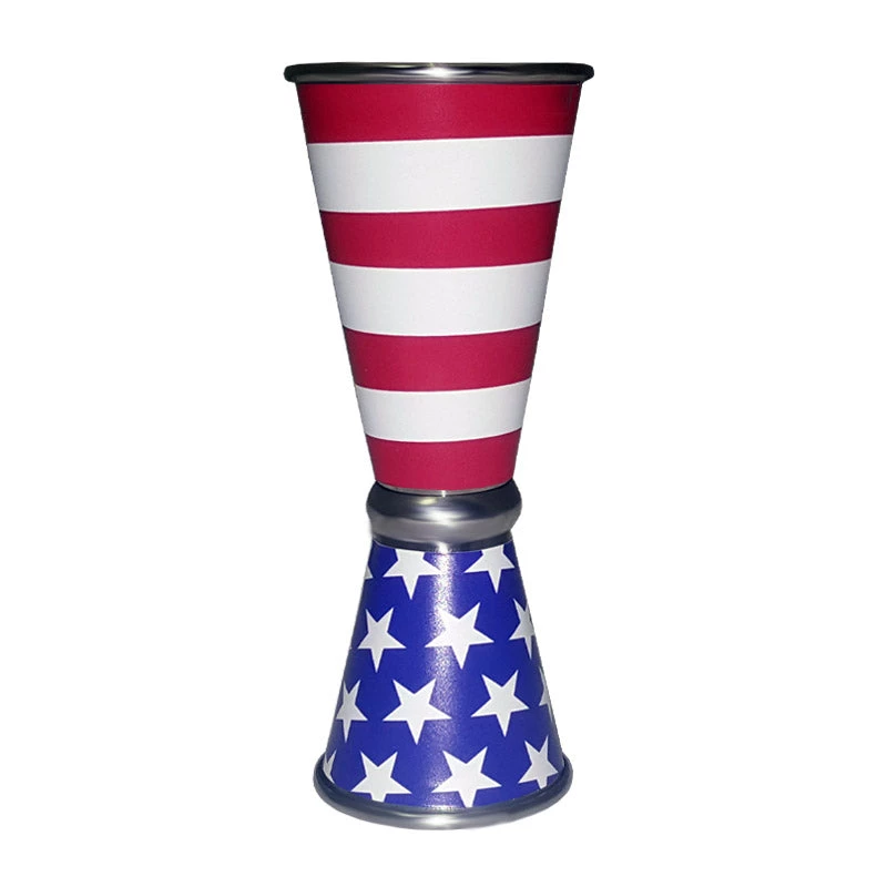 jigger-us-flag-web1.jpg BarProducts.com BAR TOOLS Designer Jigger - Tall Double-Sided 28ML By 56ML - USA FLAG