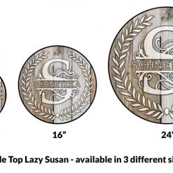 BarProducts.com HOME BAR & GIFTS ADD YOUR NAME Lazy Susan - WHITE WOOD With Leaves - 3 Different Sizes - Table Top