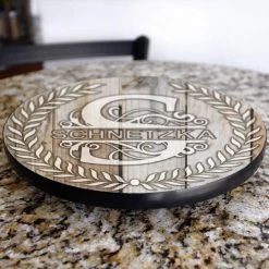 BarProducts.com HOME BAR & GIFTS ADD YOUR NAME Lazy Susan - WHITE WOOD With Leaves - 3 Different Sizes - Table Top