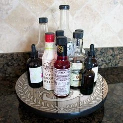 BarProducts.com HOME BAR & GIFTS ADD YOUR NAME Lazy Susan - WHITE WOOD With Leaves - 3 Different Sizes - Table Top