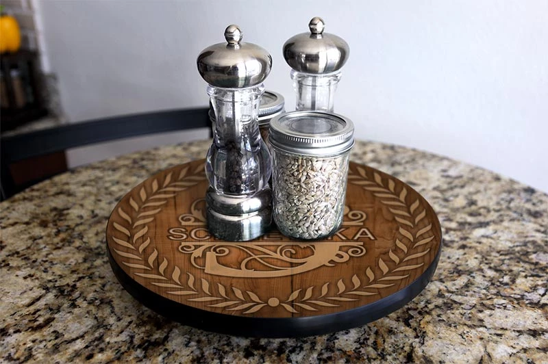 lazy-susan-monogram-wood-leaves-main-pic-bs.jpg BarProducts.com ADD YOUR NAME Lazy Susan - DARK WOOD With Leaves - 3 Different Sizes - Table Top HOME BAR & GIFTS