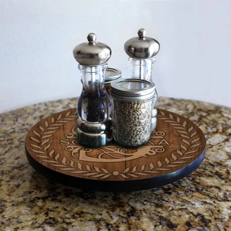 lazy-susan-monogram-wood-leaves-main-pic.jpg BarProducts.com ADD YOUR NAME Lazy Susan - DARK WOOD With Leaves - 3 Different Sizes - Table Top HOME BAR & GIFTS