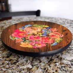 BarProducts.com Lazy Susan - WATERCOLOR FLOWERS - 3 Different Sizes - For Kitchen Table Top HOME BAR & GIFTS