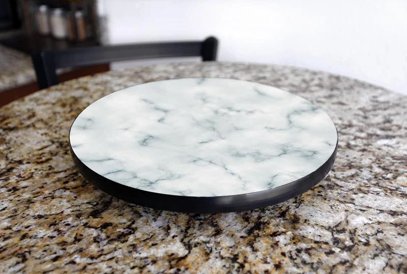 lazy-susan-wood-table-marble-table-kitchen-view.jpg BarProducts.com Lazy Susan - MARBLE Designs - 3 Different Sizes - For Kitchen Table Top HOME BAR & GIFTS