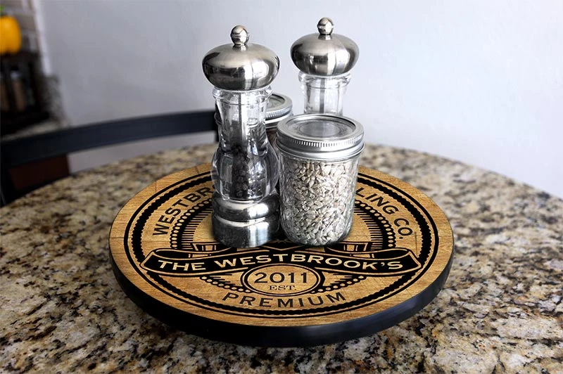 lazy-susan-wood-table-premium-main-picture.jpg BarProducts.com HOME BAR & GIFTS Wood Lazy Susan - Customized - Add Your Name - Premium - Size Variations