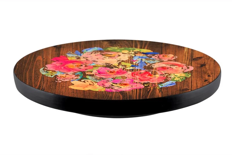 lazy-susan-wood-table-watercolor-flowers-front-view-of-product.jpg BarProducts.com Lazy Susan - WATERCOLOR FLOWERS - 3 Different Sizes - For Kitchen Table Top HOME BAR & GIFTS