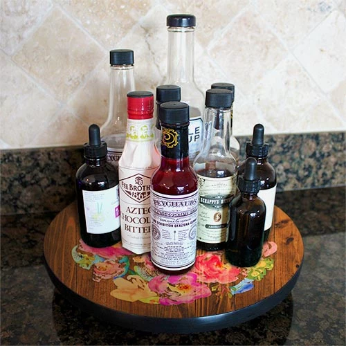lazy-susan-wood-table-watercolor-flowers-hover.jpg BarProducts.com Lazy Susan - WATERCOLOR FLOWERS - 3 Different Sizes - For Kitchen Table Top HOME BAR & GIFTS