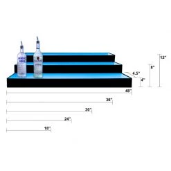BarProducts.com BarConic® Acrylic Bottle Display Shelf - 3 Tier - Multi Colored Lights - Several Lengths LED Liquor Shelves / Bottle Displays
