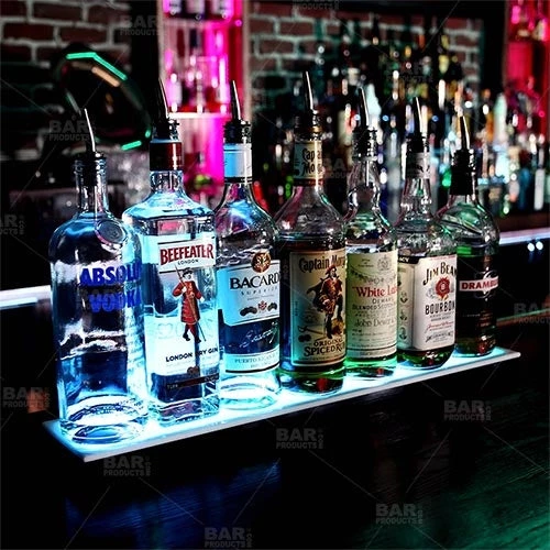 led-liquor-bottle-display-shelf-low-profile-1-tier-bpc-2_2.jpg BarProducts.com BAR DECOR BarConic® LED Liquor Bottle Display Shelf - Low Profile - 1 Step - Black - Multi Colored Lights
