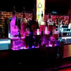 BarProducts.com BarConic® LED Liquor Bottle Display Shelf - Low Profile - 1 Step - Diamond Plate Print - Several Lengths BAR DECOR