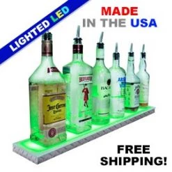 BarProducts.com BarConic® LED Liquor Bottle Display Shelf - Low Profile - 1 Step - Diamond Plate Print - Several Lengths BAR DECOR