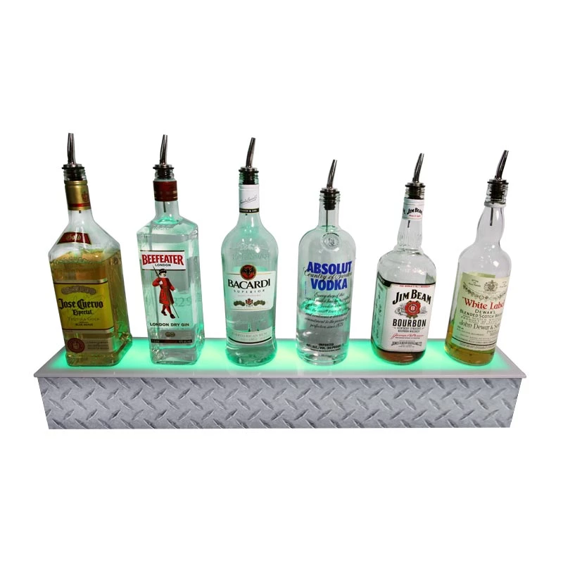 led-shelves-diamond-plate-print-8.jpg BarProducts.com BarConic® LED Liquor Bottle Display Shelf - 1 Step - Diamond Plate Print - Several Lengths