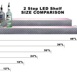 BarProducts.com BarConic® LED Liquor Bottle Display Shelf - 2 Steps - Diamond Plate Print - Several Lengths BAR DECOR