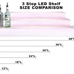 BarProducts.com BAR DECOR BarConic® LED Liquor Bottle Display Shelf - 3 Steps - Polished Mirrored Metal - Several Lengths